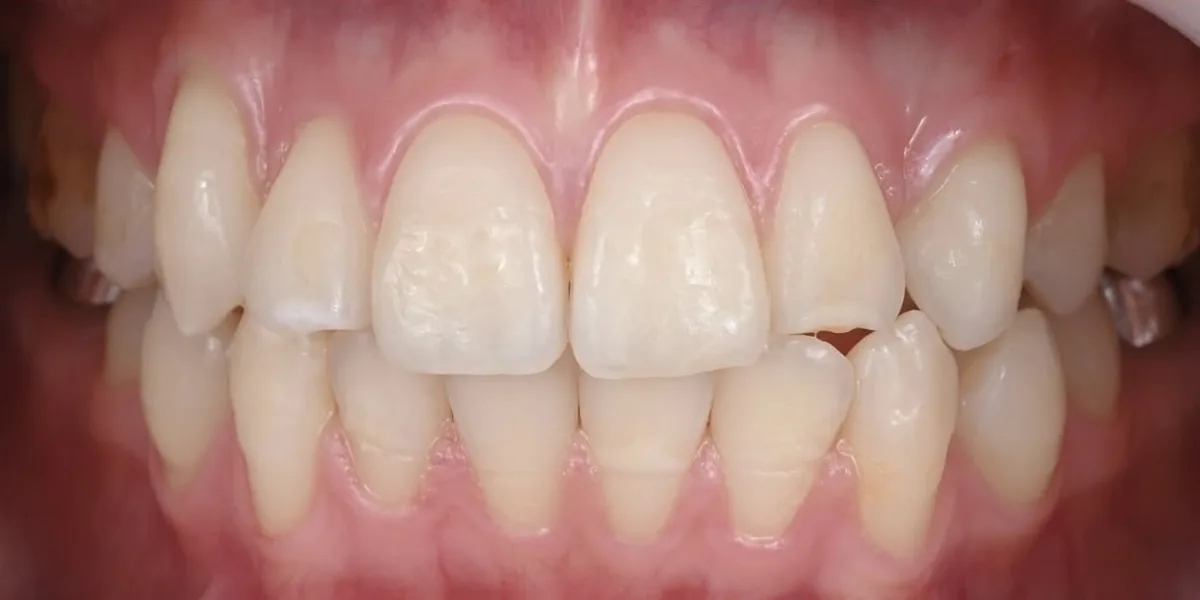 After treatment: Damaged enamel restored with nano-composite (patient of the clinic)