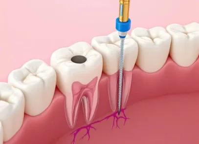 3D illustration of a tooth and its root canals